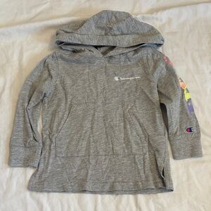 Champion Gray Kids' Hooded Pullover with Rainbow Sleeve Detail